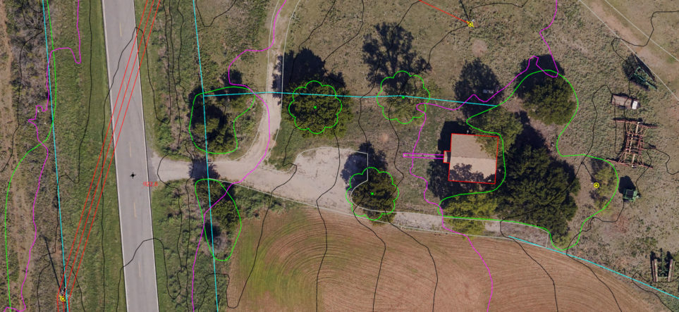 Aerial image with planimetric data overlaid on top